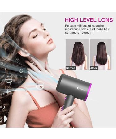 Slopehill Professional Ionic Hair Dryer - 1800W Fast Drying, Low Noise, 2 Nozzle and 1 Diffuser Attachments - Dark Grey - Buy Online on GoSupps.com