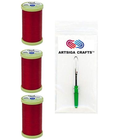 Coats & Clark Sewing Thread Dual Duty Plus Hand Quilting Cotton Thread 325 Yards (3-Pack) Red Bundle with 1 Artsiga Crafts Seam Ripper S960-2250-3P