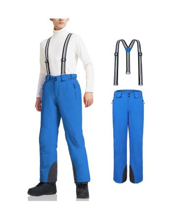 AOLI RAY Men's Ski Pants Snowboard Pants Bib Pants Waterproof Lined Windproof Outdoor Pants with Removable Straps L Small Blue