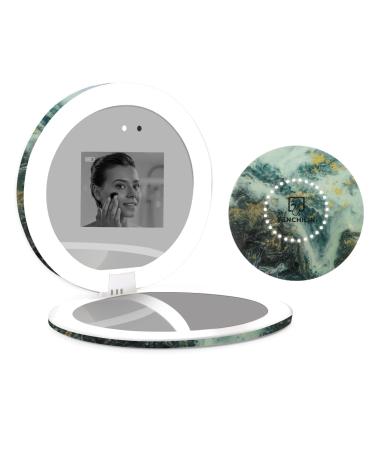 FENCHILIN Compact UV Mirror for Sunscreen Skin Care  2X Magnification Handheld Double-Sided Illuminated Mirror with Built-in UV Camera  4.3 Inch Foldable Travel Mirror C-pearl