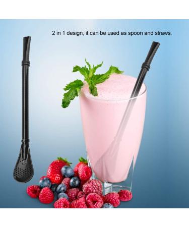 Spoon Straws Stainless Steel Straws Stainless Steel Metal Drinking Straw Spoon Resuable Washable Stirring Scoop (Black) - Buy Online on GoSupps.com