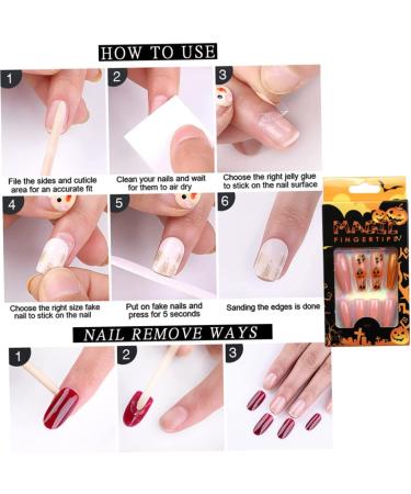 Halloween Press on Nails Medium Length Fake Nails Acrylic Pumpkin Nails with Ghost Pattern Cross Head Design Fake Nails for Women Girls - Buy Online on GoSupps.com