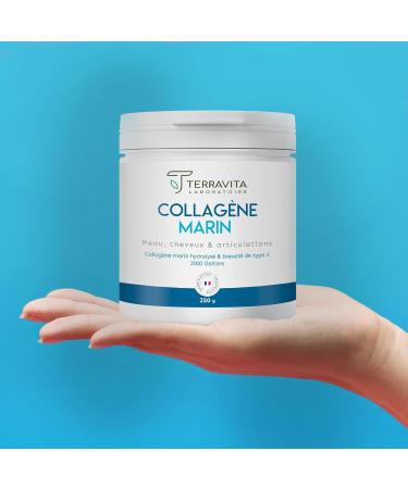 MARINE COLLAGEN Patented Powder | 250g Pure Collagen Peptides Type 1 | Soft Joints Smooth and Hydrated Skin | Neutral Taste | 100% French Spine | Terravita - Buy Online on GoSupps.com