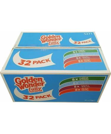Golden Wonder Fully Flavoured Box And Walkers Box Cheese and Onion Salt and Vinegar Smoky Bacon Ready Salted Prawn Cocktails 32pkx25g Each Box/Total 64 Individual Bags With 4 Galaxy Chocolate Bars - Buy Online on GoSupps.com