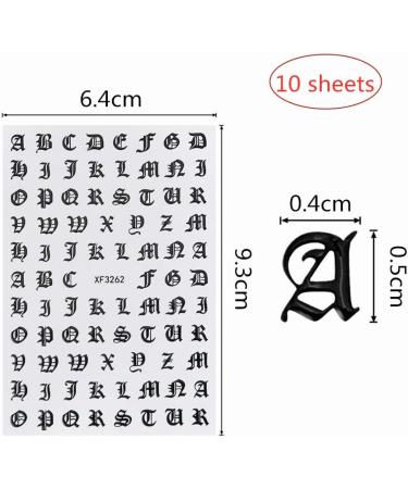 10 Sheets Letter Nail Stickers Alphabet Nail Art Stickers Letter Nail Art Stickers Old English Alphabet Nail Decals for Home DIY Nail Decoration 5 Colors - Buy Online on GoSupps.com