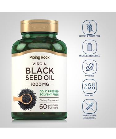 Piping Rock Black Seed Oil Softgel Capsules | 1000mg | 60 Pills | Cold Pressed Solvent Free | Non GMO Gluten Free Supplement - Buy Online on GoSupps.com