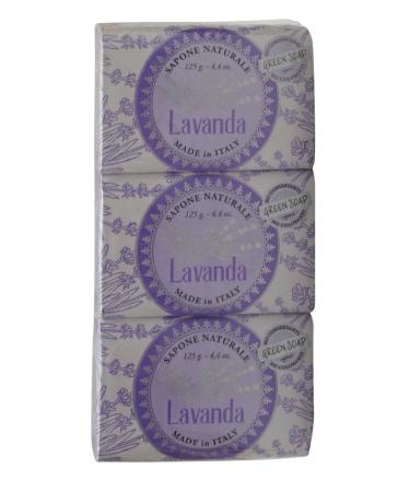 " Lavanda" Set of 3 Pure Natural Lavender Soaps 4.4 Ounce (125gr) Packages Italian Import