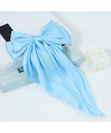 Silky Satin Hair Bows 3 Pcs Large Ribbon Bow Hair Clips Oversized Vintage Soft Long Tail Hair Slides Barrettes with Metal Clips Cute Elegant Bowknot Aesthetic Princess Hair Accessories for Women Rose Pink & White & Blue - Buy Online on GoSupps.com