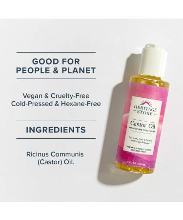 HERITAGE STORE Castor Oil 4oz - Deep Hydration for Hair, Skin, Lashes & Brows - Cold Pressed, Hexane Free, Vegan & Cruelty Free - Buy Online on GoSupps.com