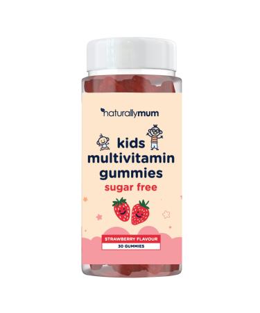 NaturallyMum Kids Multivitamin Gummies | for Children | Vegan Friendly | 30 Chewable Gummies | with Vitamins A D E B6 B12 C | Sugar Free | Strawberry Flavour | 30-Day Supply