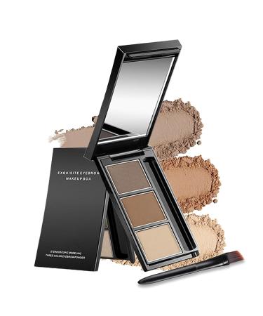 Eyebrow powder 3-color eyebrow palette makeup to enhance eyebrows eyebrow color powder with mirror for neutral eye makeup (2#) 2#Brown light brown skin tone