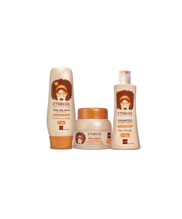 ETNIKER Afro-textured Curly & Wavy hair Wash Kit: Styling Cream Nourishing Shampoo and Deep Conditioning Mask with Coconut Shea Butter & Monoi Oil. Free S&S Mineral Oil Parabens ( 3piece Set)
