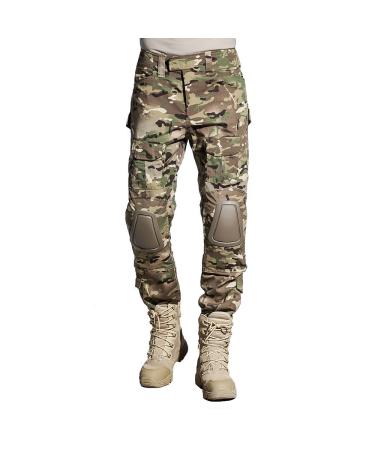 SINAIRSOFT Tactical Pants Shirt with Knee Pads Army Airsoft Combat BDU Pants Shirt Multicamo US L(W36.5