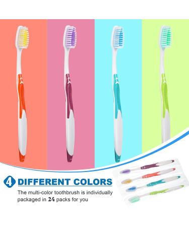 Disposable Individually Wrapped Toothbrush Bulk Pack - 24 Multi Color Toothbrushes for Hotels, Charity, Homeless, Adults & Kids - Buy Online on GoSupps.com