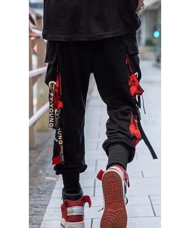 Men's Punk Cargo Baggy Techwear Joggers | Hip Hop Harem Streetwear | Tactical Track Pants - Black (Medium) - Buy Online on GoSupps.com