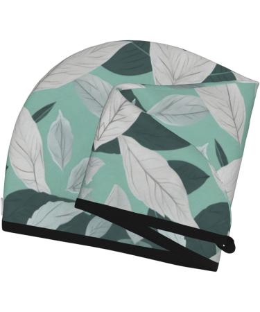 Mint Gray Leaves Coral Velvet Hair Cap | Quick-Dry Hair Towel Wrap for Travel & Home | Ideal for Women & Men - Buy Online on GoSupps.com
