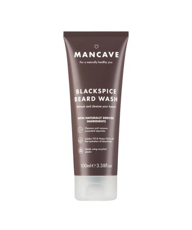 ManCave Blackspice Beard Wash 100ml Refreshes and Cleanses beard and underneath skin with Jojoba Oil and Hemp Oil Combat beard itch and flakiness Vegan Friendly Made in England