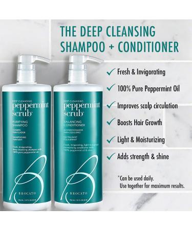 Brocato Peppermint Scrub Purifying Shampoo 32 Oz | Deep Cleansing & Invigorating Formula with Pure Peppermint Oil | Ideal for Oily to Normal Hair | Sulfate & Paraben Free - Buy Online on GoSupps.com
