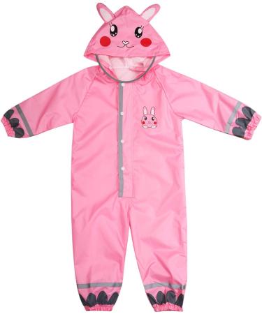 Kids Button Rain Suit | Waterproof Hooded Raincoat Jumpsuit 7-9Y | Pink Rabbit - Buy Online on GoSupps.com