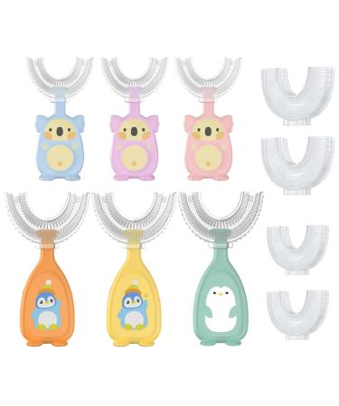 JSTHHT 6 toothbrush children silicone brush head children's toothbrush U-shape massage tooth all-round cleaning cartoon design 2-6 years old