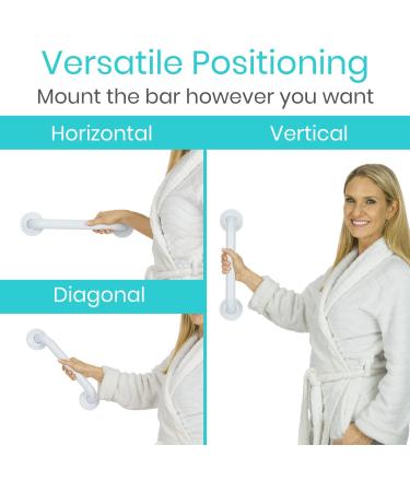 Vive Grab Bar for Bathtubs and Showers - Handicap Bathroom Safety Rail - 12 White - Elderly & Disability Support - Buy Online on GoSupps.com