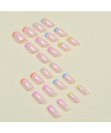 Rainbow French Tip Press On Nails - Colorful Square Fake Nails | Cute & Stylish Acrylic Nails for Women - Buy Online on GoSupps.com