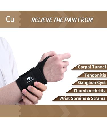 INDEEMAX Copper Wrist Brace Support 2 Pack for Carpal Tunnel, Arthritis, Tendonitis - Adjustable Compression Wraps with Splint - Men and Women - Black - Buy Online on GoSupps.com
