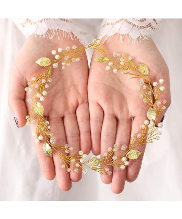 Handcess Gold Pearl Wedding Hair Vines | Elegant Bride & Bridesmaid Headpieces with Leaves & Strass - Buy Online on GoSupps.com