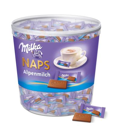 Milka Naps Alpine Milk 1 x 1kg delicately melting mini chocolate bars made from fine Alpine milk chocolate tin - Buy Online on GoSupps.com