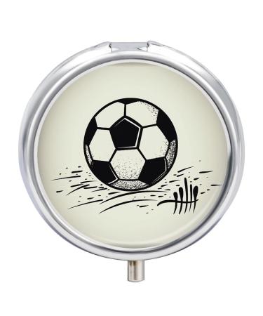 Pill Box Pill Case 3 Compartment Travel Pill Box I Love Soccer Printing Small Pill Box Portable Medicine Pill Case Pill Organizer for Purse & Pocket for Travel Handbag (Round)