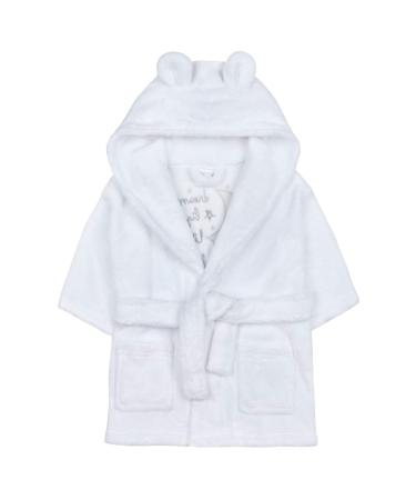 Baby Boy Girl Babies Dressing Gown Robe Plush Fleece Velvet Soft Cosy Warm Gift 6-12 Months White "Dream Big" Embroidery