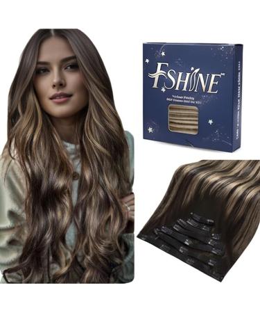 FSHINE CLIP in Extensions Real Hair Black 40cm Natural Schwarz Mixing Caramel Blond Remy Real hair extensions Clip in thick hair extensions for women smooth hair 120g 7 pieces #1b/27/1B 2.4 Clip #1b/27/1B 40cm