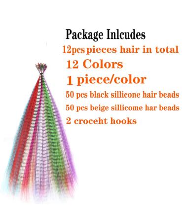 YUDAOHAIR Synthetic Feather Hair Extensions Kit - 16 Inch Hairpieces with Micro Beads, Crochet Hooks, and 12 Mix Colors - for Women - Buy Online on GoSupps.com