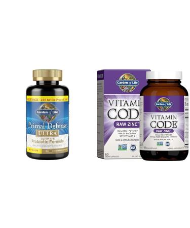 Garden of Life Probiotics Primal Defense Ultra 216 Capsules + Zinc Supplements 30mg High Potency 60 Capsules