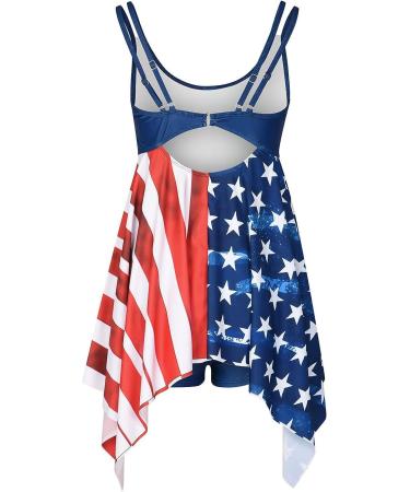 Women's American Flag Tie Dye Tankini Swimdress with Boy Shorts - Blue (Size Small) - Buy Online on GoSupps.com