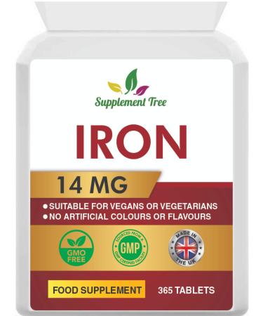 Iron Tablets High Strength 14mg | 365 Vegan Tablets (One Year Supply) | Contributes to The Reduction of Tiredness & Fatigue | Iron Supplements for Men & Women | Easy to Swallow Iron Pills | UK Made