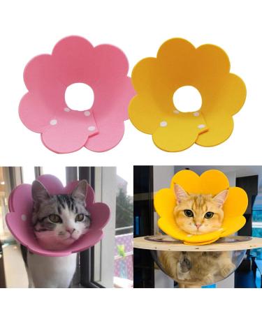 Lanyihome Cat Recovery Collar - Cute Flower Neck Cat Cones After Surgery, Adjustable Cat E Collar, Surgery Recovery Elizabethan Collars for Kitten Cats Puppy Rabbits, Pack of 2 Small Yellow+Pink - Buy Online on GoSupps.com