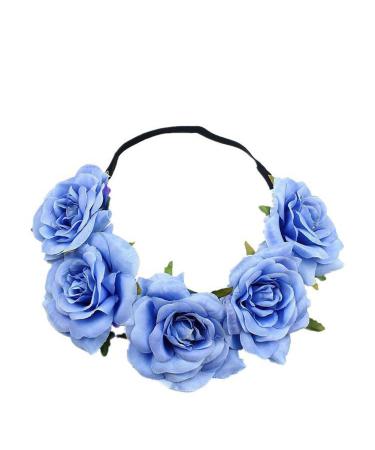 Demarkt flower wreath flower headband flower crown flower hair wreath hairband flower ladies headdress blue