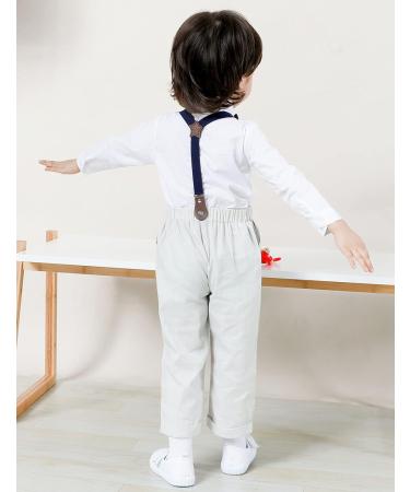 Mint Green Baby Boy Outfit Set - 4pcs Gentleman Wedding Suit with Long Sleeves Shirts, Trousers, Suspenders & Bowtie - 12-18 Months (White/Grey) - Buy Online on GoSupps.com