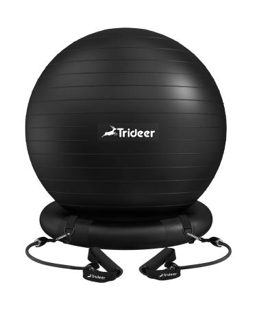 Trideer Ball Chair Yoga Ball Chair Exercise Ball Chair with Base & Bands for Home Gym Workout Ball for Abs, Stability Ball & Balance Ball Seat to Relieve Back Pain 65cm Black with Bands - Buy Online on GoSupps.com