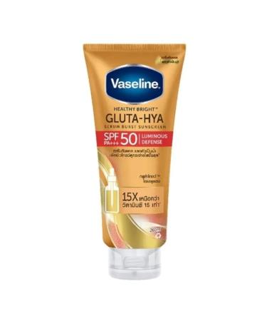 Vaseline Healthy Bright Gluta-HYA Serum Burst Sunscreen SPF50 PA+++ Luminous Defense Face Body Lotion Size 260ml 8.79 Oz (Pack Of 1)