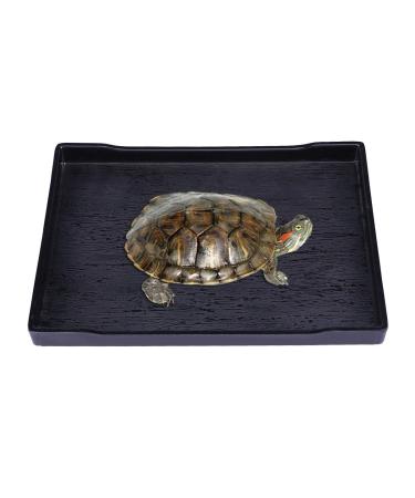 Reptile Food and Water Bowl-Large Reptile Water Dish Also Fit for Bath- Shallow Water Dish for Reptiles- Large Size (Black) Size 1