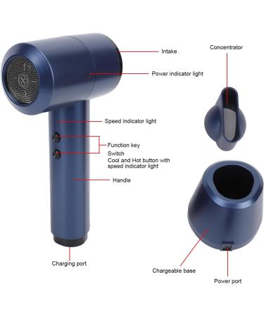 Cordless Hair Dryer 5000mAh Battery 6 Speed Adjustment Fast Drying Intelligent Temperature Control Portable Hairdryer for Home Camping (US Plug) US Plug Dark Blue - Buy Online on GoSupps.com