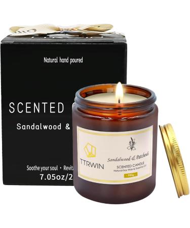 Ttrwin Sandalwood & Patchouli Fragrance Candle - 200g | 50h Burn Time | Natural Soy Wax & Essential Oils | Perfect Gift for Men & Women | Ideal for Mother's Day & Father's Day - Buy Online on GoSupps.com