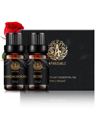 Aromatherapy Rose Essential Oil Set for Air Freshener 100% Pure Sandalwood Essential Oils for Candles Making 2X10ml Aromatherapy Sandalwood Oils Set for Diffuser 100% Pure Rose Oils for Humidifier