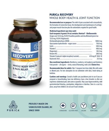 PURICA - Recovery Extra Strength 350g Powder - Whole Body Health and Pain Relief - Supports Joint Health and Reduces Discomfort - Maintenance of Healthy Cartilage 350 g (Pack of 1) - Buy Online on GoSupps.com