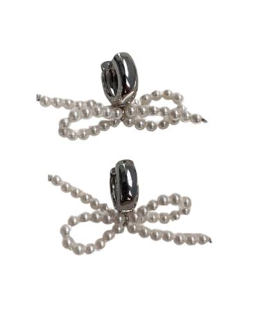 FEYLIE Earrings Fashion Dangle Earrings Small Hoop Earrings Elegant Pearl Bowknot Pendant Earrings Statement Jewelry for Women Girls