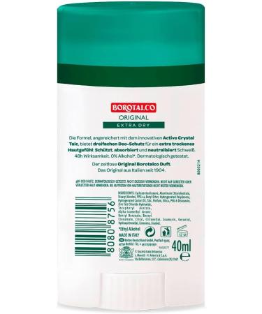  Italian Gourmet E.R. Borotalco Original Deodorant Stick 48 Hour Effect Formula with Active Crystal Talc for Triple Protection Against Sweat 0% Alcohol Deodorant 12 x 40 ml + Italian Gourmet - Buy Online on GoSupps.com