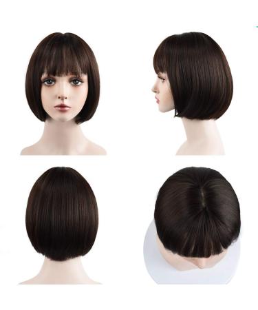REECHO Short Bob Wig with Bangs for Women, Dark Brown Synthetic Hair 11 Inch - Buy Online on GoSupps.com