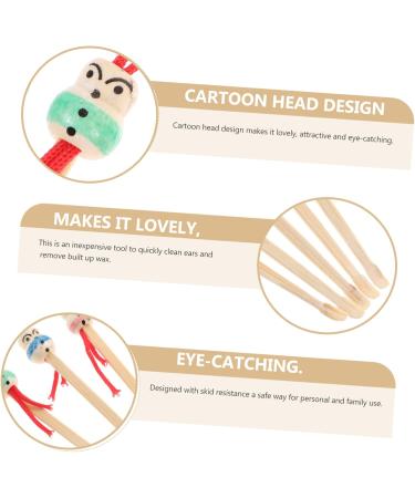 ORFOFE 5pcs Bamboo Ear Cleaners Cute Doll Head Design Gentle Ear Wax Removal Tool for Family Use Use Random Colors Bamboo Material - Buy Online on GoSupps.com